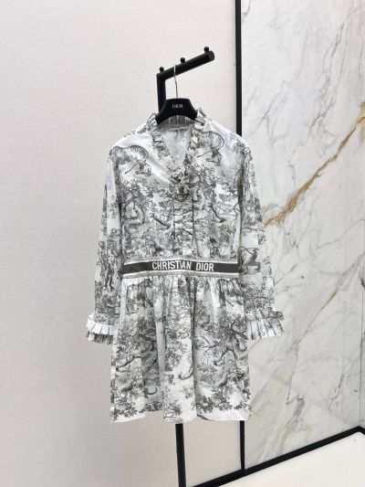 Dior Long Sleeve Floral Dress in White