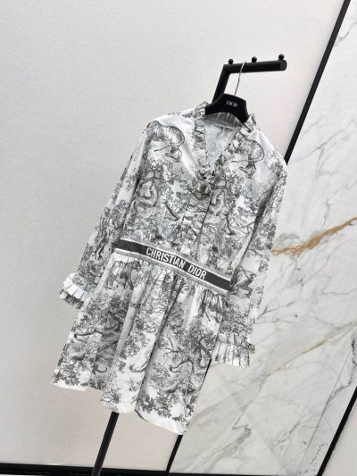 Dior Long Sleeve Floral Dress in White
