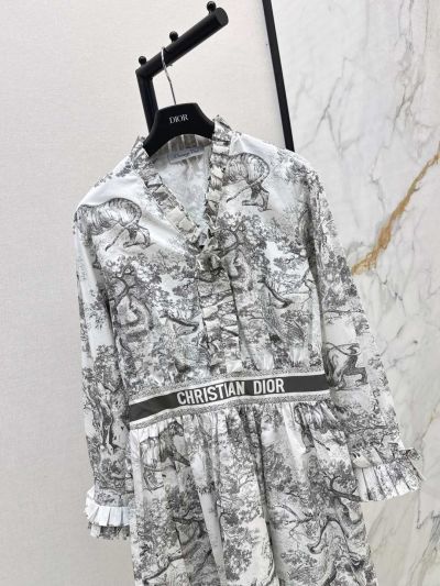 Dior Long Sleeve Floral Dress in White