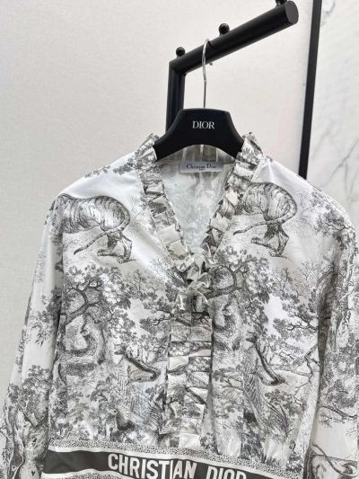 Dior Long Sleeve Floral Dress in White