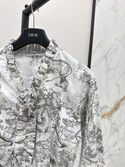 Dior Long Sleeve Floral Dress in White