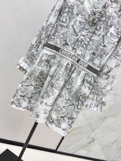 Dior Long Sleeve Floral Dress in White