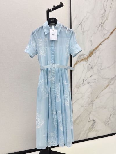 Dior Maxi Short Sleeve Dress in Light Blue