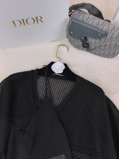 Dior Openwork Lace Top in Black