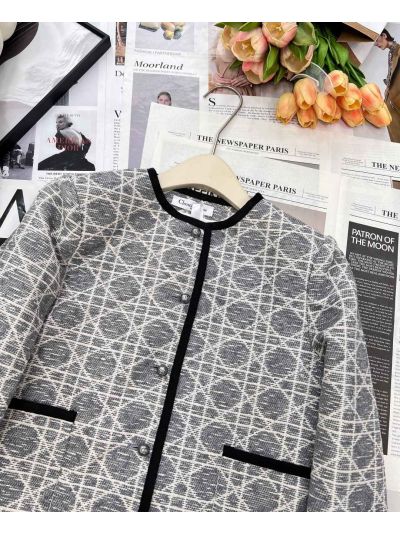 Dior Plaid Tweed Coat in Grey and Black