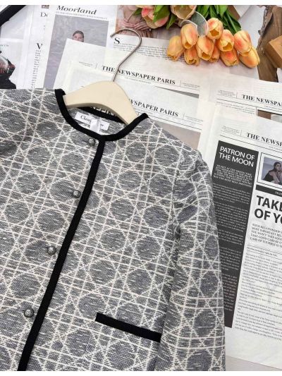Dior Plaid Tweed Coat in Grey and Black