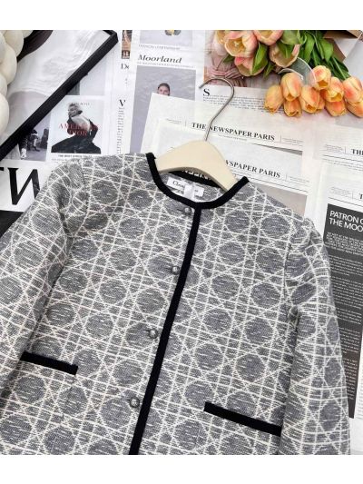 Dior Plaid Tweed Coat in Grey and Black