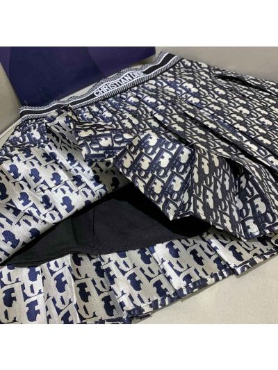 Dior Pleated Monogram Skirt in Navy and White
