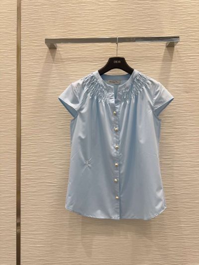 Dior Short Sleeve Crew Neck Blouse in Light Blue