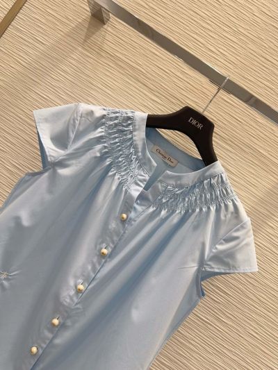 Dior Short Sleeve Crew Neck Blouse in Light Blue