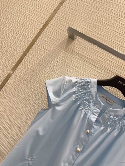 Dior Short Sleeve Crew Neck Blouse in Light Blue
