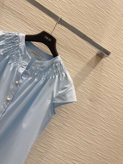 Dior Short Sleeve Crew Neck Blouse in Light Blue