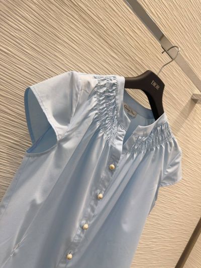 Dior Short Sleeve Crew Neck Blouse in Light Blue