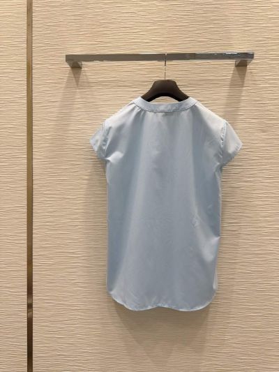 Dior Short Sleeve Crew Neck Blouse in Light Blue