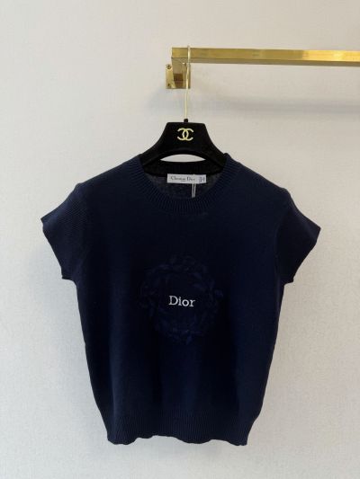 Dior Short Sleeve Crew Neck Knit Top in Navy