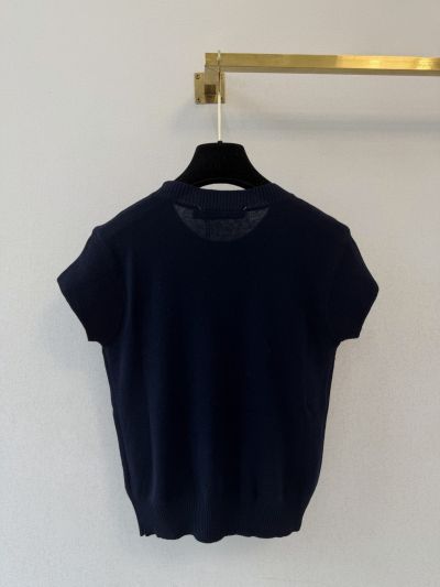 Dior Short Sleeve Crew Neck Knit Top in Navy