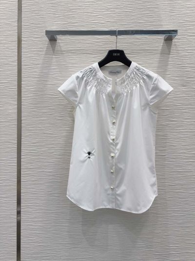 Dior Short Sleeve Embroidered Blouse in White