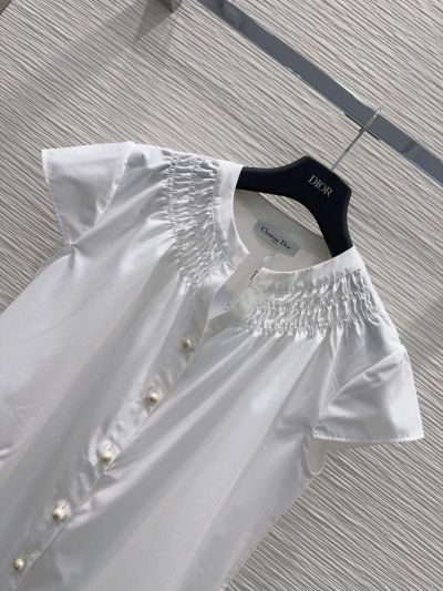 Dior Short Sleeve Embroidered Blouse in White