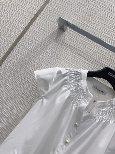 Dior Short Sleeve Embroidered Blouse in White