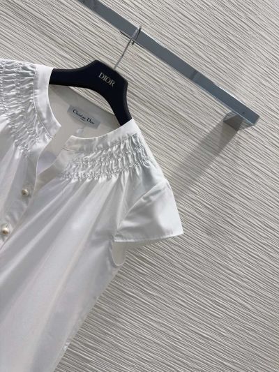 Dior Short Sleeve Embroidered Blouse in White