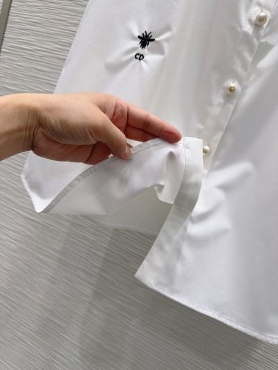 Dior Short Sleeve Embroidered Blouse in White
