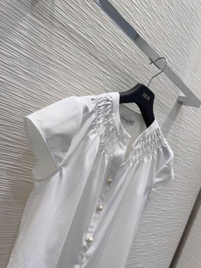 Dior Short Sleeve Embroidered Blouse in White