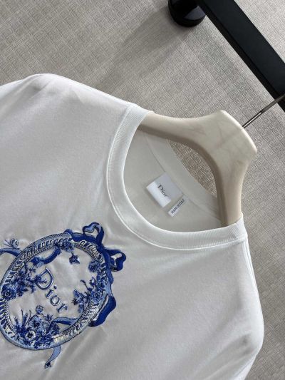Dior Short Sleeve Embroidered Coat in White