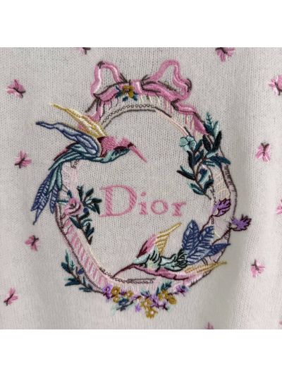 Dior Short Sleeve Embroidered Knit Top in White