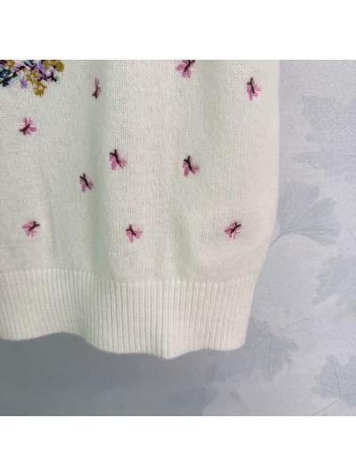 Dior Short Sleeve Embroidered Knit Top in White