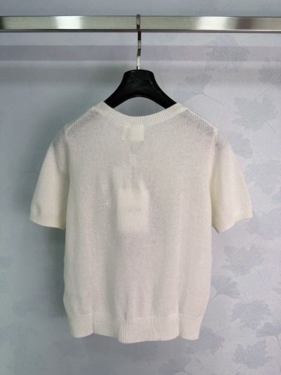 Dior Short Sleeve Embroidered Knit Top in White