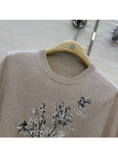 Dior Short Sleeve Embroidered Sweater in Beige