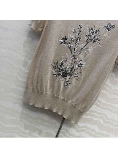 Dior Short Sleeve Embroidered Sweater in Beige