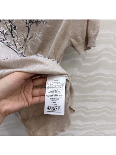 Dior Short Sleeve Embroidered Sweater in Beige