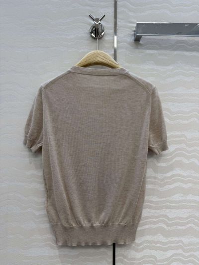 Dior Short Sleeve Embroidered Sweater in Beige