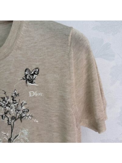 Dior Short Sleeve Embroidered Sweater in Beige