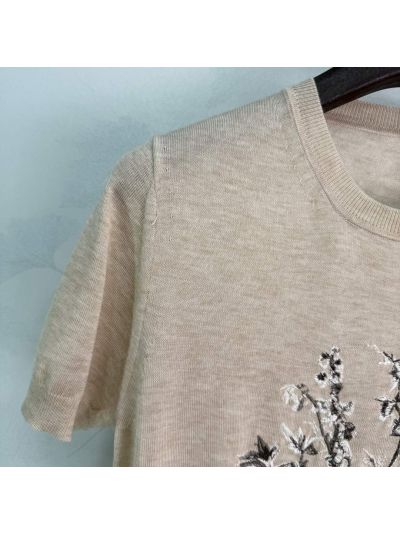 Dior Short Sleeve Embroidered Sweater in Beige
