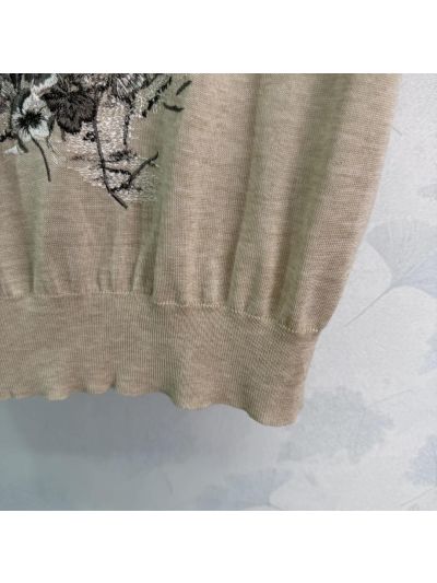 Dior Short Sleeve Embroidered Sweater in Beige