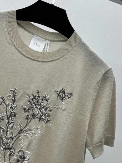 Dior Short Sleeve Embroidered T-Shirt in Beige
