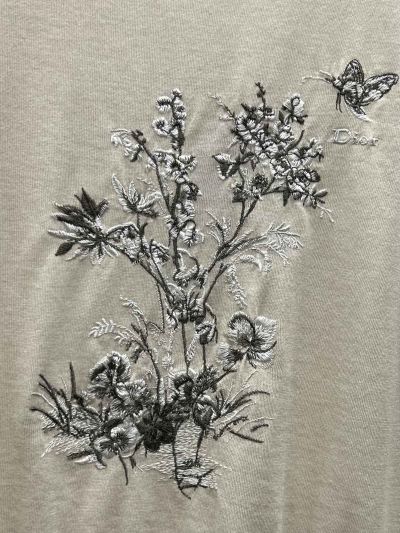 Dior Short Sleeve Embroidered T-Shirt in Beige