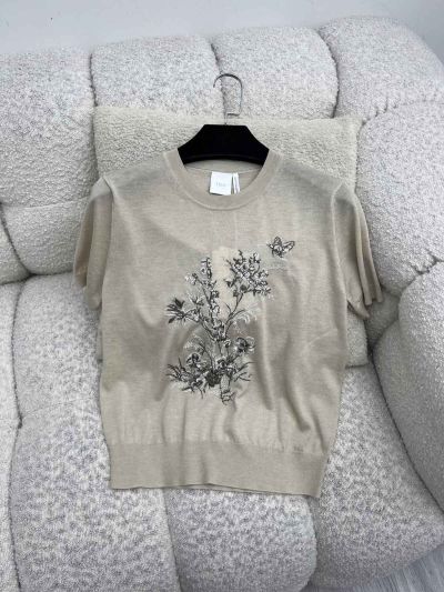 Dior Short Sleeve Embroidered T-Shirt in Beige