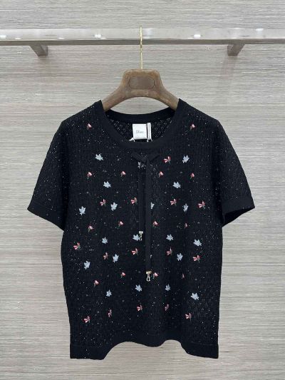 Dior Short Sleeve Embroidered Top in Black