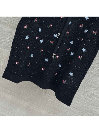 Dior Short Sleeve Embroidered Top in Black