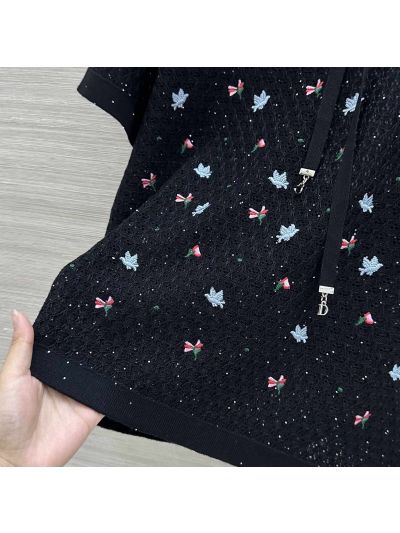 Dior Short Sleeve Embroidered Top in Black