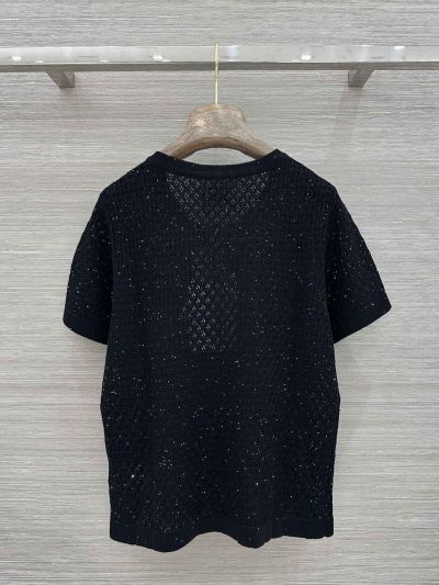 Dior Short Sleeve Embroidered Top in Black