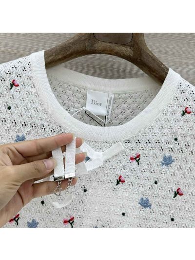Dior Short Sleeve Embroidered Top in White