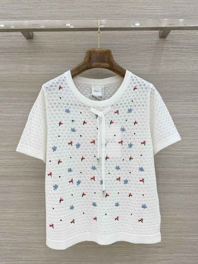 Dior Short Sleeve Embroidered Top in White
