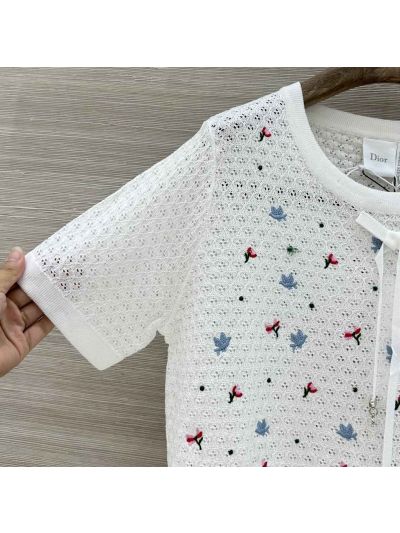 Dior Short Sleeve Embroidered Top in White