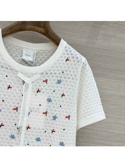 Dior Short Sleeve Embroidered Top in White