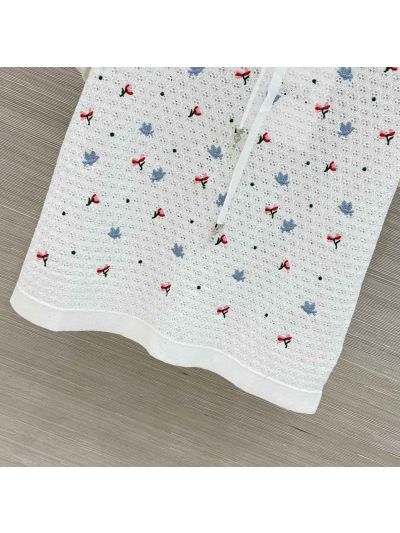 Dior Short Sleeve Embroidered Top in White
