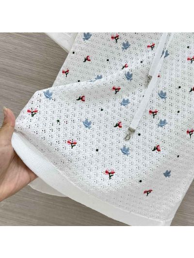 Dior Short Sleeve Embroidered Top in White